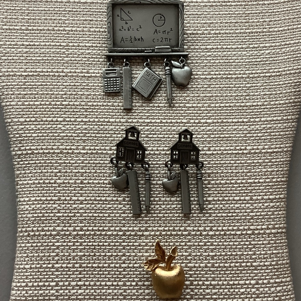 JJ Jonette Vintage pewter Teacher's Brooch Set